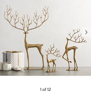 New in box Brass Sculpted Reindeer from pottery barn. Small, medium and large